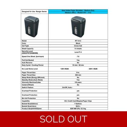 NEW UNITED SHREDDER -RT-14C
